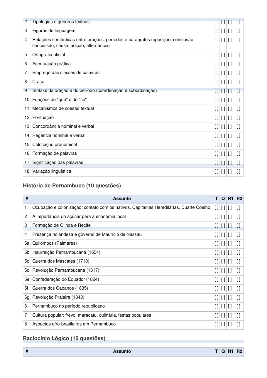 Edital verticalizado com caixinhas